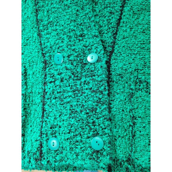 VTG Y2K Green Chunky Cardigan Sweater S Double Breasted V-Neck Oversized Pockets - Picture 13 of 16